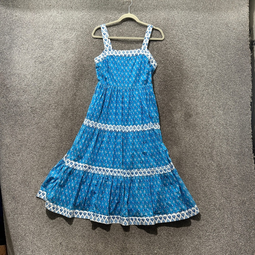 J Crew Sundress Womens 4 Blue Floral Tiered Midi Cotton Boho Pockets Cottagecore